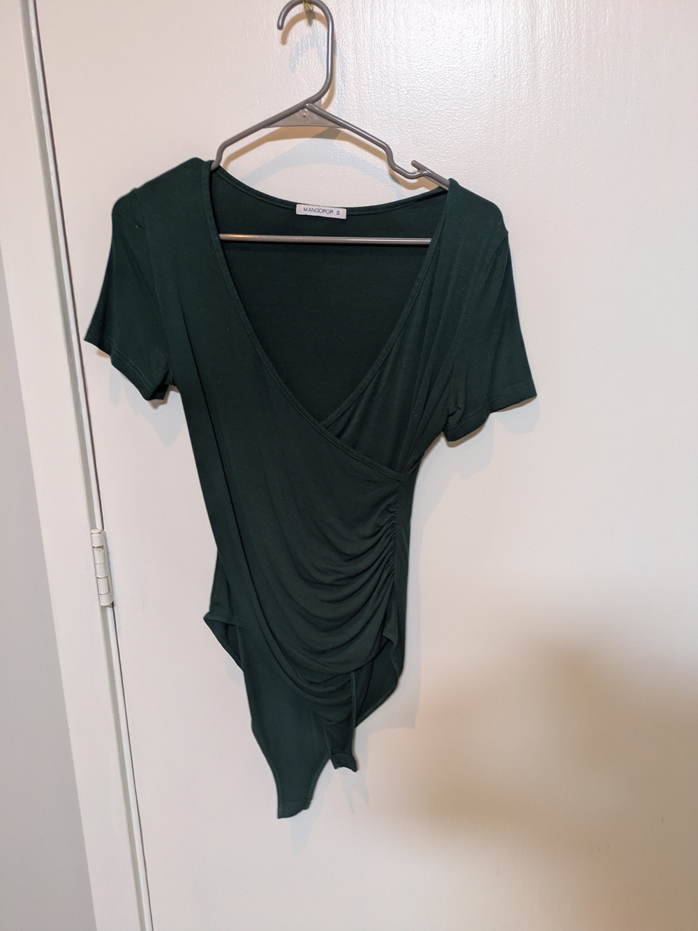 Mango Deep Green Ruched Wrap-Style Bodysuit